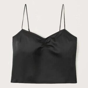 Abercrombie Black 90s Cinched Front Satin Cami Crop Tank Top, Size XL